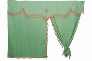 Truck säng gardiner 3 delar med pompoms grön gul Länge 150 cm