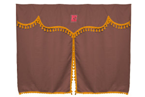 Truck bed curtains 3 pieces with pompoms brown gold Length 150 cm
