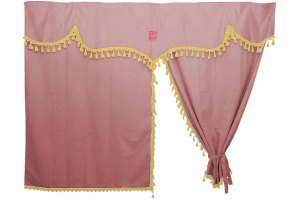 Truck bed curtains 3 pieces with pompoms brown gold Length 150 cm