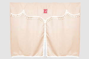 Lkw Bettgardinen 3 teilig mit Bommeln beige weiss Länge 175 cm