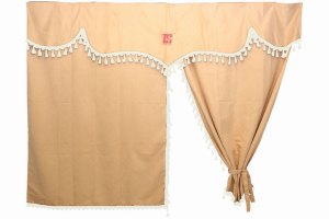 Lkw Bettgardinen 3 teilig mit Bommeln beige weiss Länge 175 cm