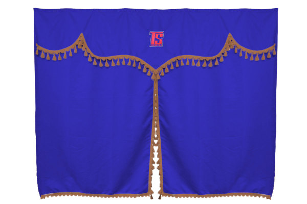 Tende da letto per camion 3 pezzi con pompon blu marrone Lunghezza 175 cm