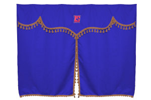 Tende da letto per camion 3 pezzi con pompon blu marrone Lunghezza 175 cm