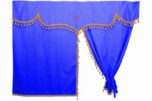 Tende da letto per camion 3 pezzi con pompon blu marrone Lunghezza 175 cm