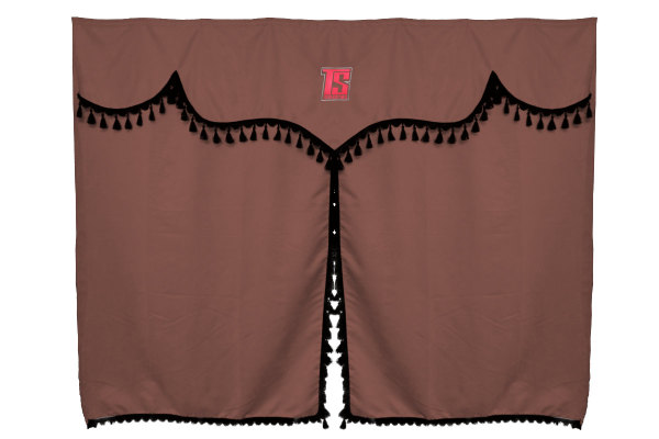 Tende da letto per camion 3 pezzi con pompon marrone nero Lunghezza 175 cm