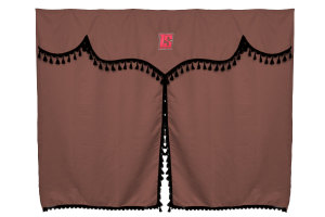 Tende da letto per camion 3 pezzi con pompon marrone nero Lunghezza 175 cm