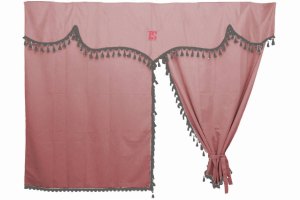 Tende da letto per camion 3 pezzi con pompon marrone nero Lunghezza 175 cm