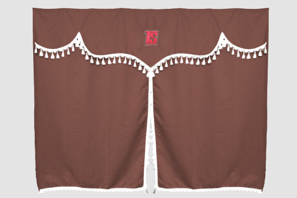 Vrachtwagen gordijnen 3 stuks met pompons bruin Wit Lengte 175 cm