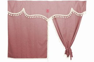 Vrachtwagen gordijnen 3 stuks met pompons bruin Wit Lengte 175 cm
