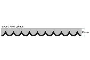 Wildlederoptik Lkw Scheibenbord&uuml;re mit Quastenbommel, doppelt verarbeitet anthrazit-schwarz wei&szlig; Bogenform 23 cm