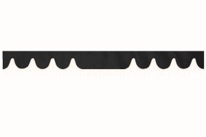 Wildlederoptik Lkw Scheibenbordüre mit Quastenbommel, doppelt verarbeitet anthrazit-schwarz weiß Wellenform 23 cm