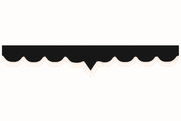 Wildlederoptik Lkw Scheibenbordüre mit Quastenbommel, doppelt verarbeitet anthrazit-schwarz weiß V-Form 23 cm