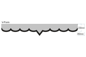 Wildlederoptik Lkw Scheibenbord&uuml;re mit Quastenbommel, doppelt verarbeitet anthrazit-schwarz wei&szlig; V-Form 23 cm