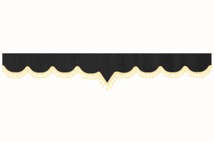 Skivbård med tofsad pompom, dubbelarbetad antracit-svart-beige V-formad 23 cm