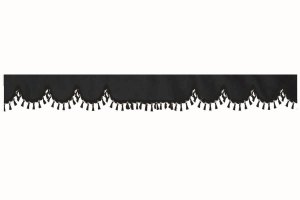 Wildlederoptik Lkw Scheibenbordüre mit Quastenbommel, doppelt verarbeitet anthrazit-schwarz schwarz Wellenform 23 cm