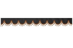 Wildlederoptik Lkw Scheibenbordüre mit Quastenbommel, doppelt verarbeitet anthrazit-schwarz braun Bogenform 23 cm