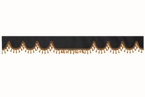 Skivbård med tofs och pompom, dubbelarbetad antracit-svart brun Vågformad 23 cm
