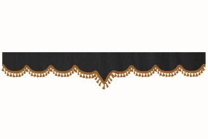 Wildlederoptik Lkw Scheibenbordüre mit Quastenbommel, doppelt verarbeitet anthrazit-schwarz braun V-Form 23 cm