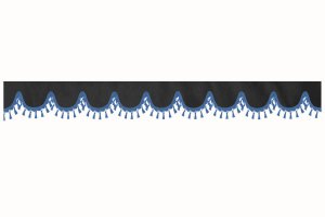 Skivbård i mockalook med tofs och pompom, dubbelbearbetad antracit-svart-blått bågform 23 cm