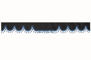 Skivbård i mockalook med tofsad pompom, dubbelarbetad antracit-svart blå vågform 23 cm