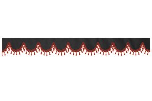 Skivbård med tofsad pompom, dubbelarbetad antracit-svart röd böjd form 23 cm