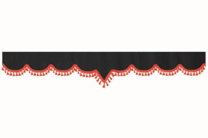 Wildlederoptik Lkw Scheibenbordüre mit Quastenbommel, doppelt verarbeitet anthrazit-schwarz rot V-Form 23 cm