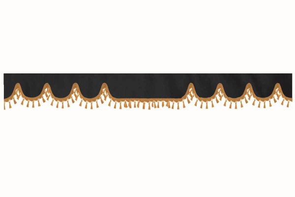 Wildlederoptik Lkw Scheibenbordüre mit Quastenbommel, doppelt verarbeitet anthrazit-schwarz caramel Wellenform 23 cm
