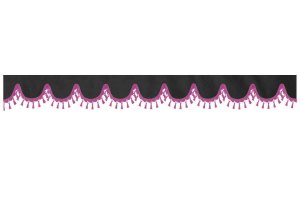 Skivbård med tofs och pompom, dubbelbearbetad antracit-svart rosa bågform 23 cm