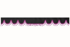 Wildlederoptik Lkw Scheibenbord&uuml;re mit Quastenbommel, doppelt verarbeitet anthrazit-schwarz pink Wellenform 23 cm