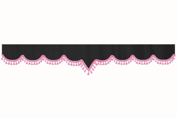 Wildlederoptik Lkw Scheibenbordüre mit Quastenbommel, doppelt verarbeitet anthrazit-schwarz pink V-Form 23 cm