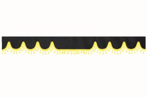 Wildlederoptik Lkw Scheibenbord&uuml;re mit Quastenbommel, doppelt verarbeitet anthrazit-schwarz gelb Wellenform 23 cm