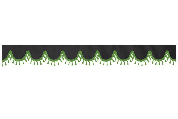 Schijfrand van suède-look truck met pompon met kwastjes, dubbele afwerking antraciet-zwart groen Boogvorm 23 cm
