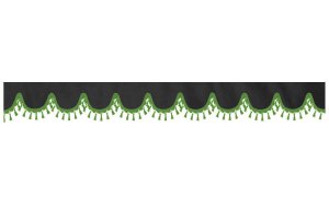 Schijfrand van su&egrave;de-look truck met pompon met kwastjes, dubbele afwerking antraciet-zwart groen Boogvorm 23 cm