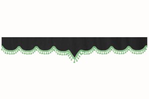 Disco in camoscio con pompon in nappe, doppia lavorazione, verde antracite-nero, forma a V 23 cm