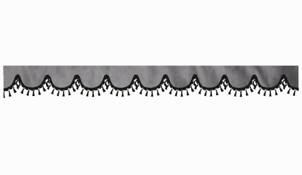 Wildlederoptik Lkw Scheibenbordüre mit Quastenbommel, doppelt verarbeitet grau schwarz Bogenform 23 cm