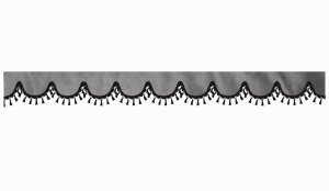 Wildlederoptik Lkw Scheibenbord&uuml;re mit Quastenbommel, doppelt verarbeitet grau schwarz Bogenform 23 cm