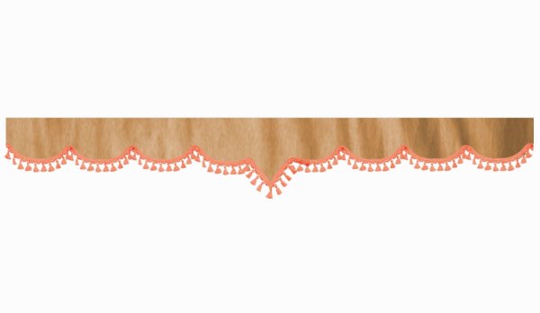 suedelook truck pane border with bobble, Double processed caramel orange V-form 23 cm