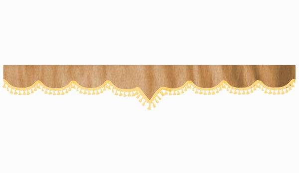 suedelook truck pane border with bobble, Double processed caramel yellow V-form 23 cm