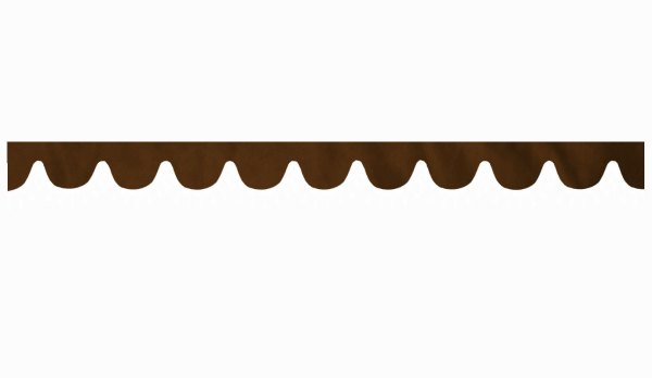 Skivbård med tofs och pompom, dubbelbearbetad mörkbrun vit bågform 23 cm