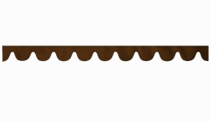Wildlederoptik Lkw Scheibenbord&uuml;re mit Quastenbommel, doppelt verarbeitet dunkelbraun wei&szlig; Bogenform 23 cm