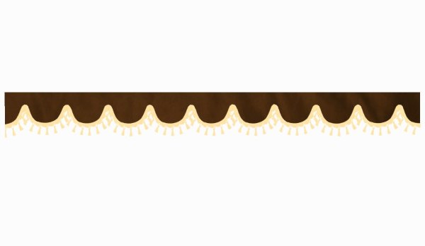 Wildlederoptik Lkw Scheibenbordüre mit Quastenbommel, doppelt verarbeitet dunkelbraun beige Bogenform 23 cm