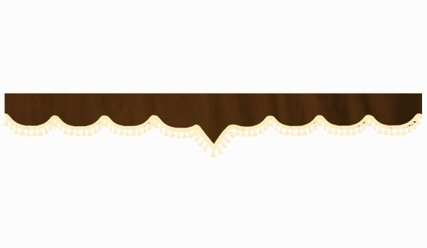 Skivbård med tofs och pompom, dubbelarbetad mörkbrunbeige V-form 23 cm