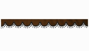 Wildlederoptik Lkw Scheibenbord&uuml;re mit Quastenbommel, doppelt verarbeitet dunkelbraun schwarz Bogenform 23 cm
