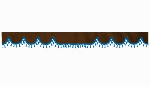 Wildlederoptik Lkw Scheibenbord&uuml;re mit Quastenbommel, doppelt verarbeitet dunkelbraun blau Wellenform 23 cm