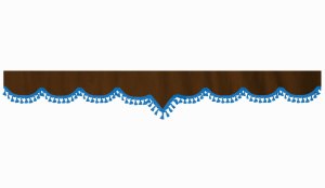 Wildlederoptik Lkw Scheibenbord&uuml;re mit Quastenbommel, doppelt verarbeitet dunkelbraun blau V-Form 23 cm