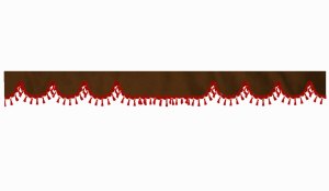 Wildlederoptik Lkw Scheibenbord&uuml;re mit Quastenbommel, doppelt verarbeitet dunkelbraun rot Wellenform 23 cm