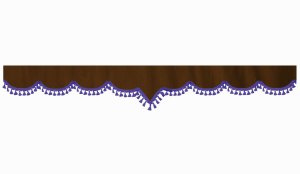 suedelook truck pane border with bobble, Double processed dark brown lilac V-form 23 cm