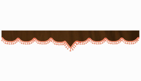 Skivbård med tofs och pompom, dubbelarbetad mörkbrun-orange V-form 23 cm
