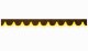 Skivbård med tofs och pompom, dubbelarbetad mörkbrun gul bågform 23 cm