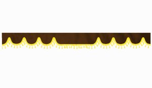 Wildlederoptik Lkw Scheibenbord&uuml;re mit Quastenbommel, doppelt verarbeitet dunkelbraun gelb Wellenform 23 cm
